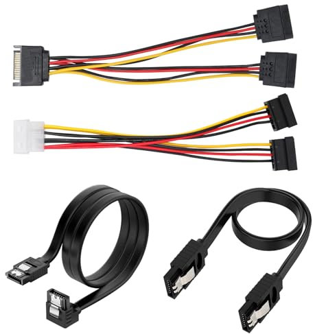 Fadbudss 4 Pcs SATA Cables Kit, SATA III Data Power Cables for HDD SSD Right Angle Straight, Power Splitter Male to Female Cable Drive Compatible with All Device