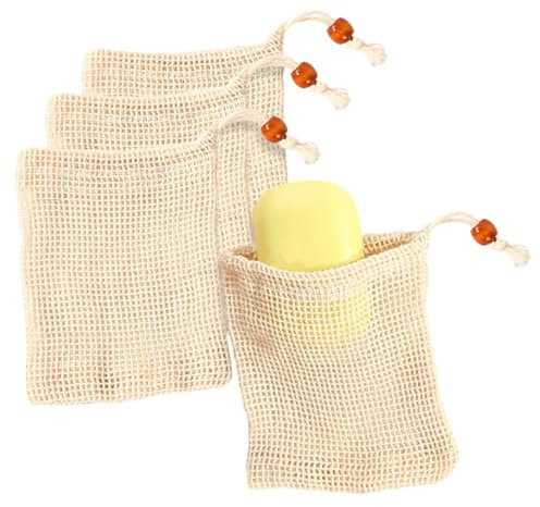 SULIUDAJI 4 Pezzi Sacchetti di Sapone Porta Shampoo Solido Porta Sapone Solido in Sisal Rete per Sapone Lino Antiscivolo Sapone Bag Schiuma
