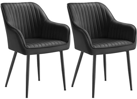 SONGMICS Esszimmerstuhl, 2er Set, Küchenstuhl, Sessel, Samt, Polsterstuhl mit Armlehnen, Loungesessel, bis 120 kg belastbar, Metallbeine, für Esszimmer, Küche, tintenschwarz LDC087B12