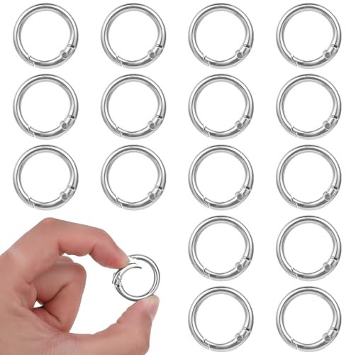 JIEYAO 16 Stück Schlüsselanhänger mit Feder O Ring Clip, Runder Karabiner aus Edelstahl Robuster Schlüsselanhänger mit Federringverschluss Karabinerhaken für Taschen Geldbörsen Handtaschen