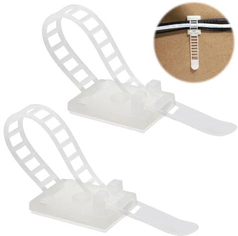 GOIYZTTR 60 Stück Verstellbare Selbstklebende Kabelbinder Kabelklemme Flexibel Weiß mit 3M Klebeband Wiederverwendbar Kabelbefestigung Geeignet für Kabelmanagement