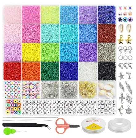 Eliano DIY Schmuck-Bastelset – 16.800 Glasperlen in verschiedenen Farben, Herz-, Smiley- & Evil Eye-Perlen, Zubehör & Werkzeuge – Perfekt für kreative Schmuckprojekte & Geschenke