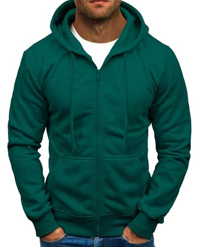 Maglioni e felpe con cappuccio da uomo, con cerniera e tasche sul davanti, resistenti, sportive, in tinta unita, leggere, casual, colore nero, taglie del Regno Unito, XL