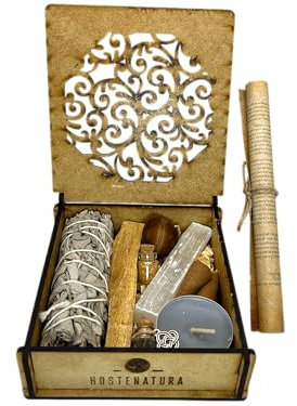 Kit de Limpieza Energética y Protección en Caja Madera HOSTENATURA - Incluye Instrucciones y Ritual - Natural y Ecológico - Kit Regalo de Limpieza Energética y Protección - Incluye Ritual Completo
