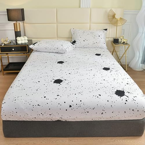AMDXD 90x200cm Betttuch Geräuschlos, Punkt Spannbettlaken Wasserbett Gedruckt Textilien Klassische, Polyester Baumwolle Tagesdecke Unterbett als Schutz für Boxspringbett & Topper