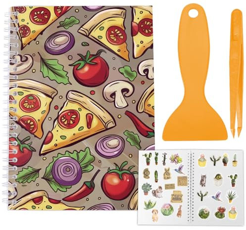 craspire Wiederverwendbares Stickerbuch Sammelalbum Größe A5 40 Bögen Sticker Sammlung Aufbewahrungsbuch Pizza Gemüse Umschlag Für Erwachsene Trennpapier Sticker Sparer Organizer Mit Pinzettenschaber