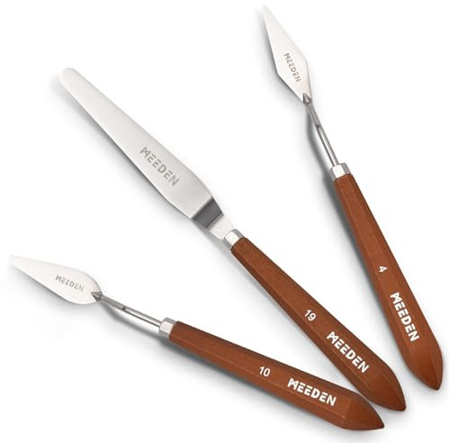MEEDEN Artist Palette Knife Set: 3Pcs Art Spatula Knives with Wooden Handle - Stainless Steel Blades for Oil, Acrylic Canvas Painting