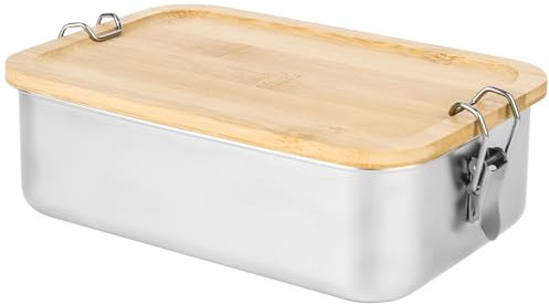 Brotdose Edelstahl Lunchbox Erwachsene Kinder - Lunch Box Adult 1400ML Brotdose Metall mit Holzdeckel Vesperdose BPA-frei Brotzeitdose Bento Box Frühstücksbox Brotbox für Schule Ausflüge Kindergarten