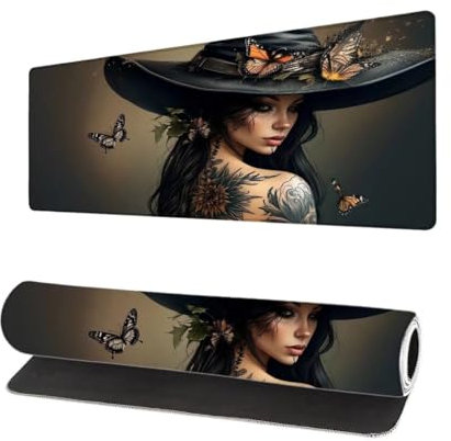 Grand Tapis de Souris XXL 700x300x3mm, Tapis de Souris Gamer Papillon avec Surface en Antidérapant Résistant à l'eau Tapis de Bureau Mouse Pad Femme, sous Main Souris à Bords Cousus pour Bureau H-0