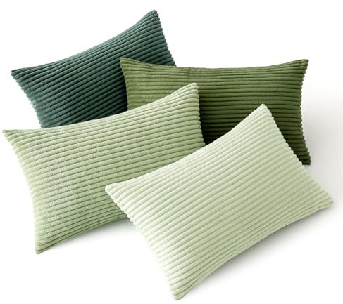 MIULEE Kordsamt Kissenbezug Weiche Kissenhülle Dekorative Sofakissen Quadratische Dekokissen Zierkissenbezug Gestreifte Kissenbezüge für Wohnzimmer 4 Stück 30x50cm Forest Green Series