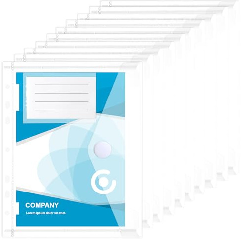 10 Stück Dokumententasche A5 Transparent Klarsichthüllen a5 Abheftbar mit 7 Lochverstärker und Etikettentasche Sammelmappe 22.8 * 18cm Dokumentenmappe Binder a5 für Dokumente Organisiere Abheftbar