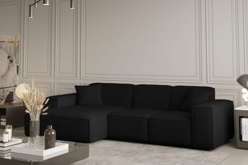 Friderik Ecksofa LUGA L-Form Links/Rechts mit Kissen (Schwarz, Links)