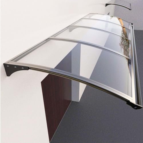 Türdach außen, Markise, Fenster, Veranda, Regenschutz, silber Halterung, Polycarbonat, Massivbogen, Alu Haustürmarkise, Klarglas Tafel (65x230
