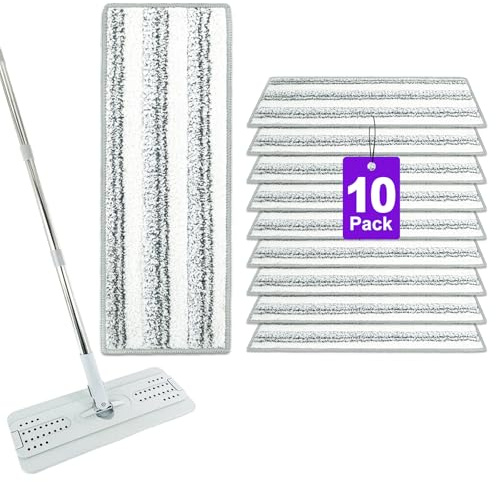 10er Pack Mikrofaser Ersatz Wischmopp Pads, kompatibel mit JOYMOOP Flachmopp oder Wischmopp-Eimer-Set und den meisten 33 x 12,7 cm Flachbodenmops, wiederverwendbar & waschbar