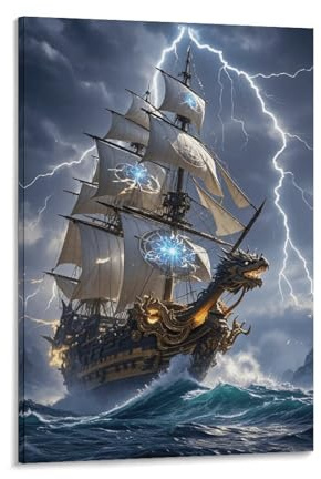 EMYXPAQM Schiff Leinwandbilder Drachenkopf-Schiff Wandbild Auf Leinwand Modern Wanddeko Für Wohnzimmer Wohnung Geschenk 16x24inch(40x60cm)