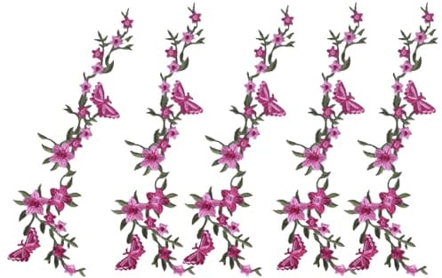Yhsioaklo Bestickte Aufnäher | Schmetterling Blume Applikation zum Nähen / Aufbügeln – 5 Stück Dekoration aus Stoff handgefertigt zum Nähen auf Jacken, Blusen, Hemden, Taschen, Mützen oder Jeans