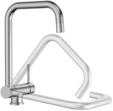 SREWOHS PRO Wasserhahn Spüle Küche - 180° Klappbar Vorfenster Küchenarmatur Mischbatterie 360° Schwenkbarer Auslauf, Edelstahl Flexibel Spültischarmatur,Wasserhahn mit 2 Strahlarten für Einlochspüle