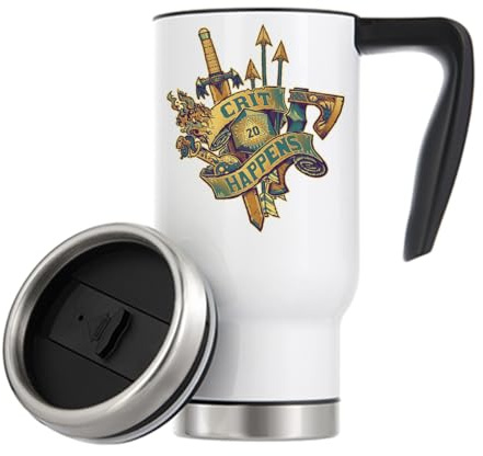 DND Crit Happens Vacuum Insulated Thermal Travel Coffee Mug 480ml White