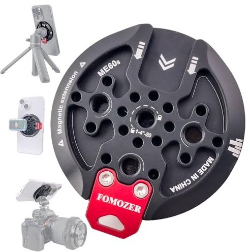 FOMOZER Magnetischer Stativadapter mit 1/4-Gewinde & Arri-Löchern | MagSafe-kompatibler Stativadapter mit mehrwinkl. Arri-Löchern, Kaltlichtschuh & Tragegurt-Öse – für iPhone 12-17