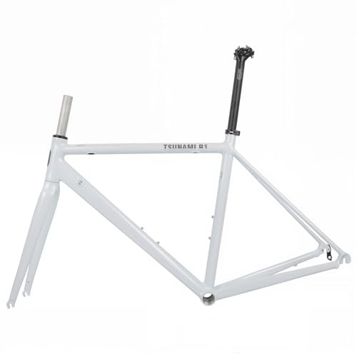 ZFF 700C Aluminiumlegierung Rahmen Mit Carbon-Gabel 44/47/50/53/56CM Fahrradrahmen Rennrad-Rahmensatz Mit C-Bremse QR 100mm/130mm 68MM Gewinde-Mittelachse(White,56cm)