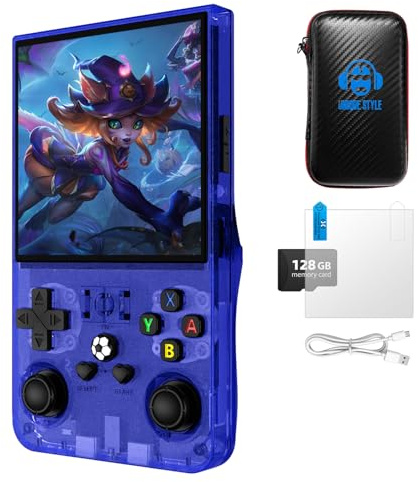 R36MAX Retro Games Console, 128GB Handheld Games Consoles with 22000+ Classic Games, 4 Inch IPS 720×720 Screen All in One Portable Gaming Console, Linux System 4000mAh Battery for Adults, Blue