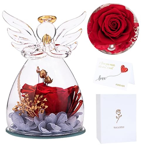 JOTOL Rose Éternelle Angel Rose Eternelle,Rose Eternelle sous Cloche,Fleur Artificielle Fleurs éternelles, Cadeau pour Maman,Idee Cadeau pour Grand Mere, Petite Amie,Femme,Cadeau Fête des Mères
