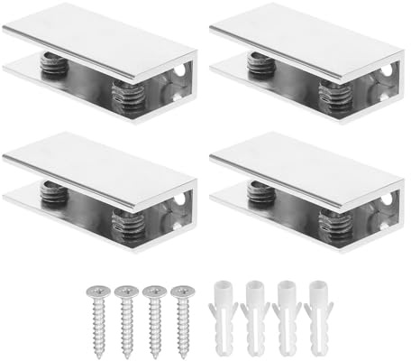 CORHAD Lot de 4 Pinces à Verre Rectangulaires en Alliage de Zinc Argenté pour Support Étagère ou Miroir en Verre 8-10 Mm, pour Porte Salle de Bain