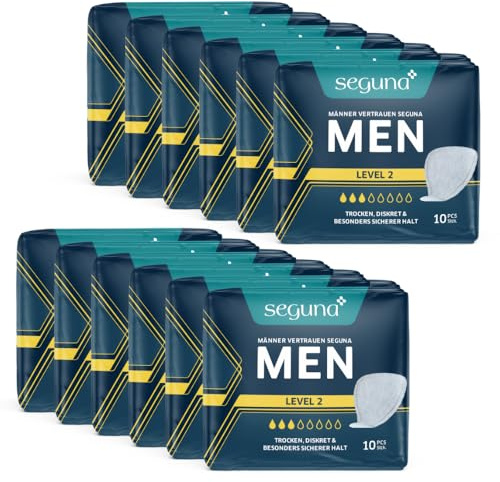 SEGUNA MEN Level 2, Inkontinenzeinlagen für Männer, Inkontinenz Slipeinlagen, Hygiene-Einlagen bei leichter Blasenschwäche (Sparpaket (12 x 10 Stück) (Sparpaket (12 x 10 Stück))
