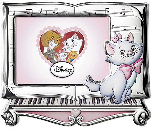 VALENTI & CO. Disney Baby - Gli Aristogatti Collezione Premium - Cornice Porta Foto da Tavolo in Argento con Dettagli Gattina Minou a Colori Dipinti in 3D per la cameretta di neonati o bambini, silver