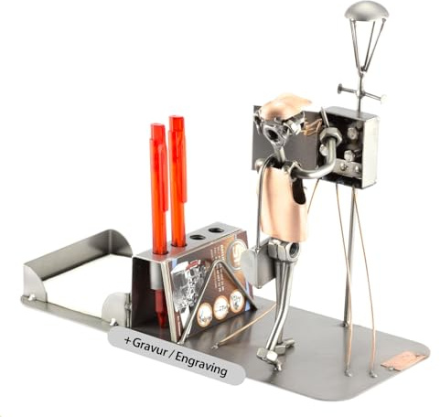 Steelman24 Schraubenmännchen Elektriker Büro mit persönlicher Gravur | Made in Germany,Handarbeit,Geschenkidee,Stahlfigur,Metallfigur