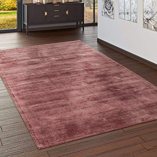 Paco Home Tapis Fait Main Haut De Gamme 100% Viscose Aspect Vintage Chiné Rose Blush, Dimension:120x170 cm