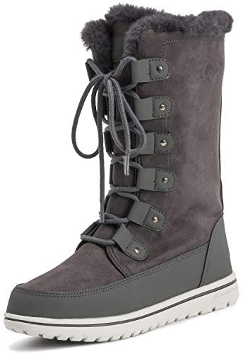 Polar Boot Womens Tall Durable Faux Fur Winter Rain Snow Waterproof Outdoor Calf Boots, 5 UK, Grey Suede