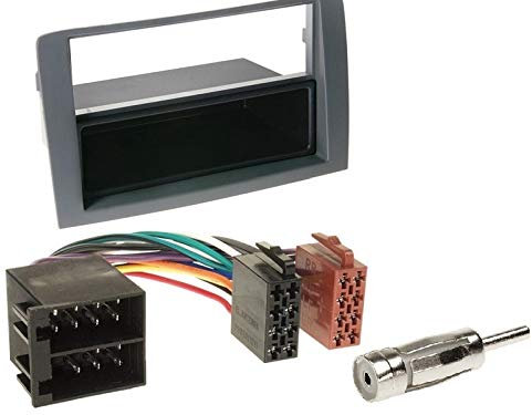 1 Din Radio Einbauset Blende Radioanschlusskabel Antennenadapter für FIAT Idea (350) 2003-2011 grau