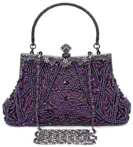 Selighting Sac de Soirée Femme Vintage Sac à Bandoulière Perle Paillettes Pochette de Mariage pour Ceremonie Mariage Parti (Violet)