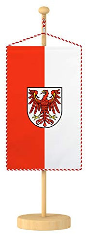 Vispronet® 15 x 25 cm Brandenburg Tischbanner Bundesländerfahnen Set ✓ Fahne & Ständer ✓ Kordel-Rand (Brandenburg)