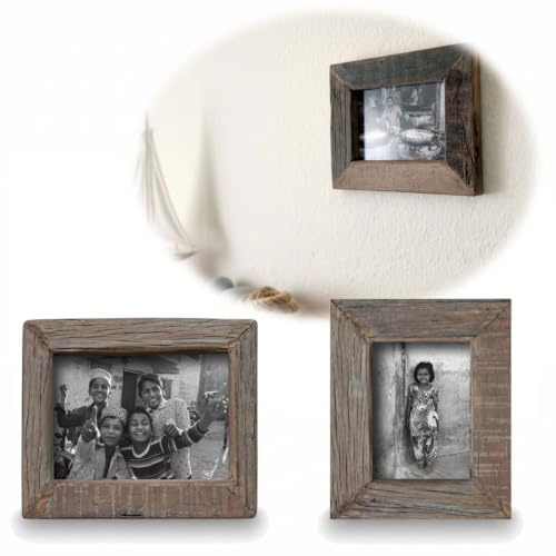 LS-LebenStil Vintage Wand Bilderrahmen Dehli Recycelt Braun 10x15cm | Rustikaler Retro Fotorahmen zum Aufhängen Leerrahmen | mit Passepartout | für Bilder Collage Photo Frames