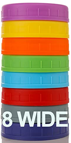 AOZITA Wide Mouth Mason Jar Lids [8 Pack] for Ball, Kerr and More - Colored Plastic Storage Caps for Mason/Canning Jars - Leak-Proof, Dishwasher Safe & Food Grade