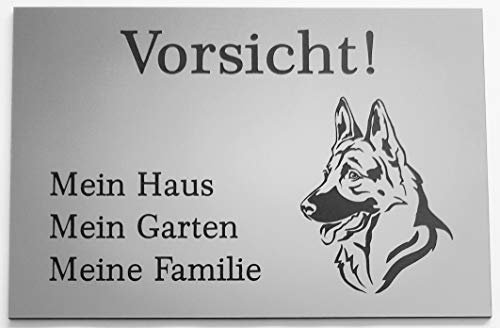 Warnschild Vorsicht Schäferhund Schild Hundeschild Haus Garten Familie Silber (15x10cm Selbstklebend)
