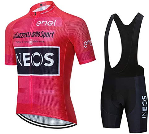 Maglia Ciclismo Uomo Manica Corta, Abbigliamento Sportivo Da Ciclismo Con Pantaloni Ciclismo Salopette Asciugatura Rapida Per MTB Ciclista Completo Ciclismo Squadre (Rosa Rossa,L)