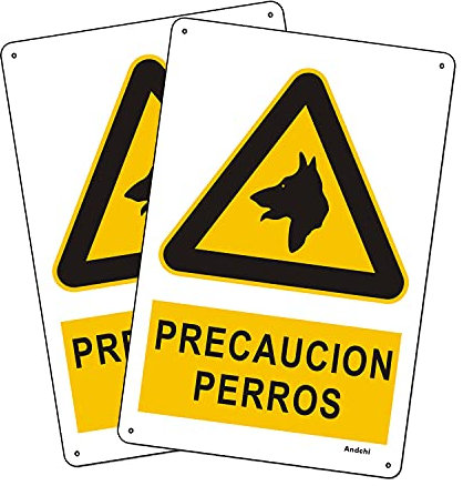 Andchi 2 Piezas Señal precaución perros, Letrero de metal de aluminio, impermeable, resistente a la decoloración, 20 x 30 cm