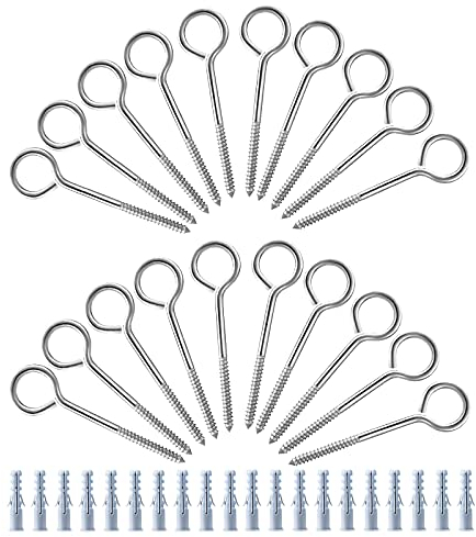 TooTaci Eye Bolts M5/100mm Long 304 Stainless Steel Screw in Hook,20 Pieces Wall Mounted/Ceiling Self Tapping Screw Eye Hooks,Vine Eyes for Climbing Plants,Indoor Outdoor Hanging,Garden Wire Support