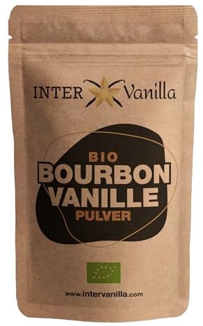 InterVanilla BIO Bourbon Vanillepulver, 100g Bourbon Vanille Pulver gemahlen. Vanilla Powder aus Madagaskar. Gemahlene Vanille ohne Zusätze