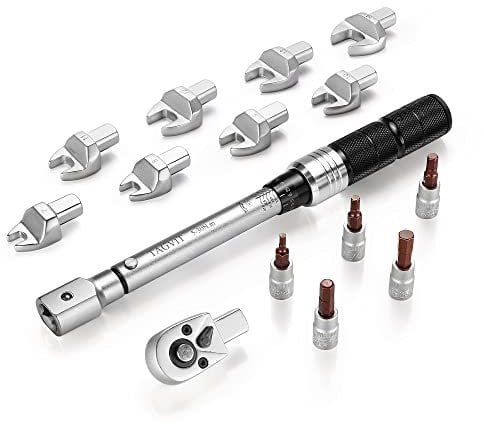 TAGVIT Clé Dynamométrique 1/4, 9mm x 12mm Interchangeable, Précision ± 3%, 5-30 Nm Pour Vélo Moto