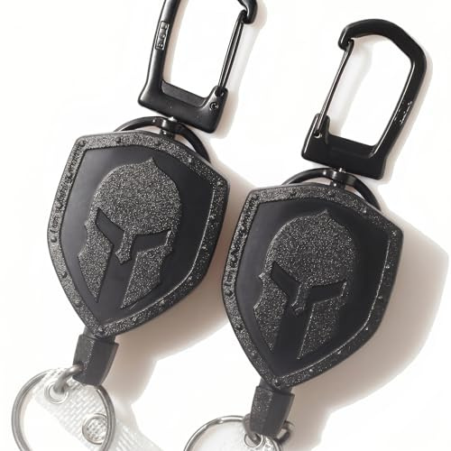 Heavy Duty Detractable Keychain Key Ring, Carabiner Badge Reel,Belt Key Holder Retractable Clips for ID Badges (2 Pack)
