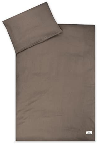 Julius Zöllner Musselin - Kinderbettwäsche 100x135 + 40x60 cm, 2-teiliges Set aus Deckenbezug und Kissenbezug, 100 Prozent Baumwoll-Musselin, mit Reißverschluss, Standard 100 by Oeko-TEX, Nougat