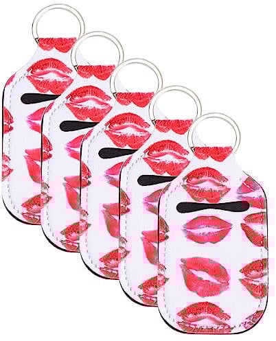 minkissy 1set Neoprene Alcohol Bottle Covers Keychain Lip Balm Holder for Travel Gym and Outdoor Use Red White