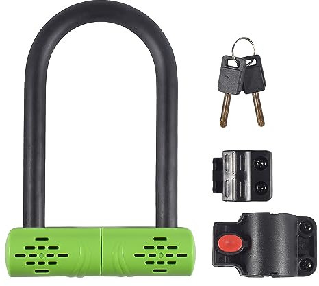 YKUKIZEE Heavy Duty Bike D Lock High Security, Anti Theft Bike U-Lock with 2 Keys, Waterproof Green Bicycle U-Lock with Mounting Bracket for Bikes Motorcycle Electric Bikes Scooters