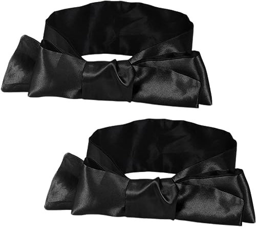 SSRDFU Schwarz Augenbinde Schlafen - 2 PCS Satin-Schlafmaske Weiche Augenmaske zum Schlafen und Reisen, 150cm (Schwarz)