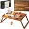 PANDAWOOD Betttablett aus Holz mit klappbaren Beinen - 100% Akazienholz Frühstückstablett - Klappbetttisch Tablett für Essen und Laptop - Großer Betttisch - Faltbarer Schoßschreibtisch für Laptop auf