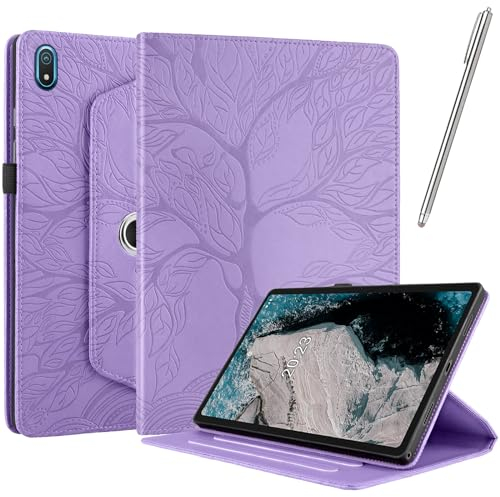 Netany Rotating Case for Nokia Tablet T20 - PU Leather Protective Cover Tablet Case Shell, with Stylus Pen 360 Degree Rotating Stand (Purple)